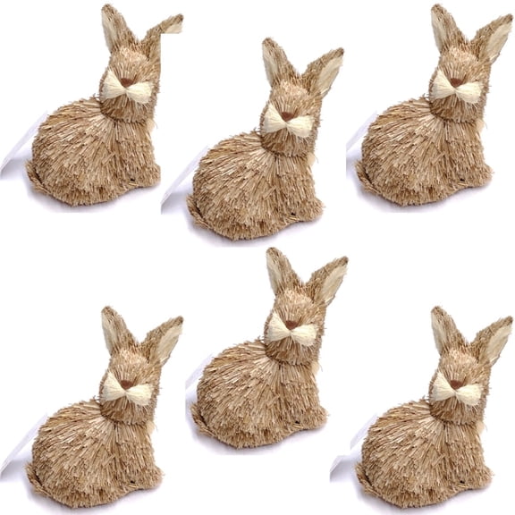 Case of 6 - Crescent Brown Sitting Bunny Straw Figurine (6" x 5.5" x 4")