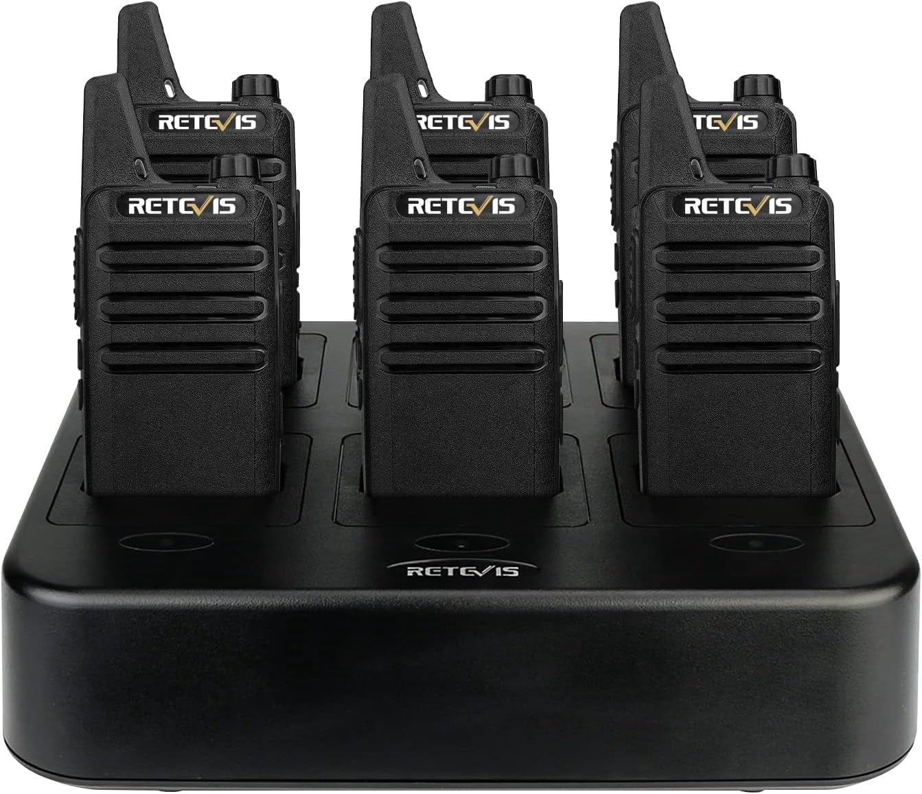 Case of 6,Retevis RT22 Rechargeable Walkie Talkies - Hands-Free Two-Way Radios with 6-Way Multi Gang Charger,Internal antenna
