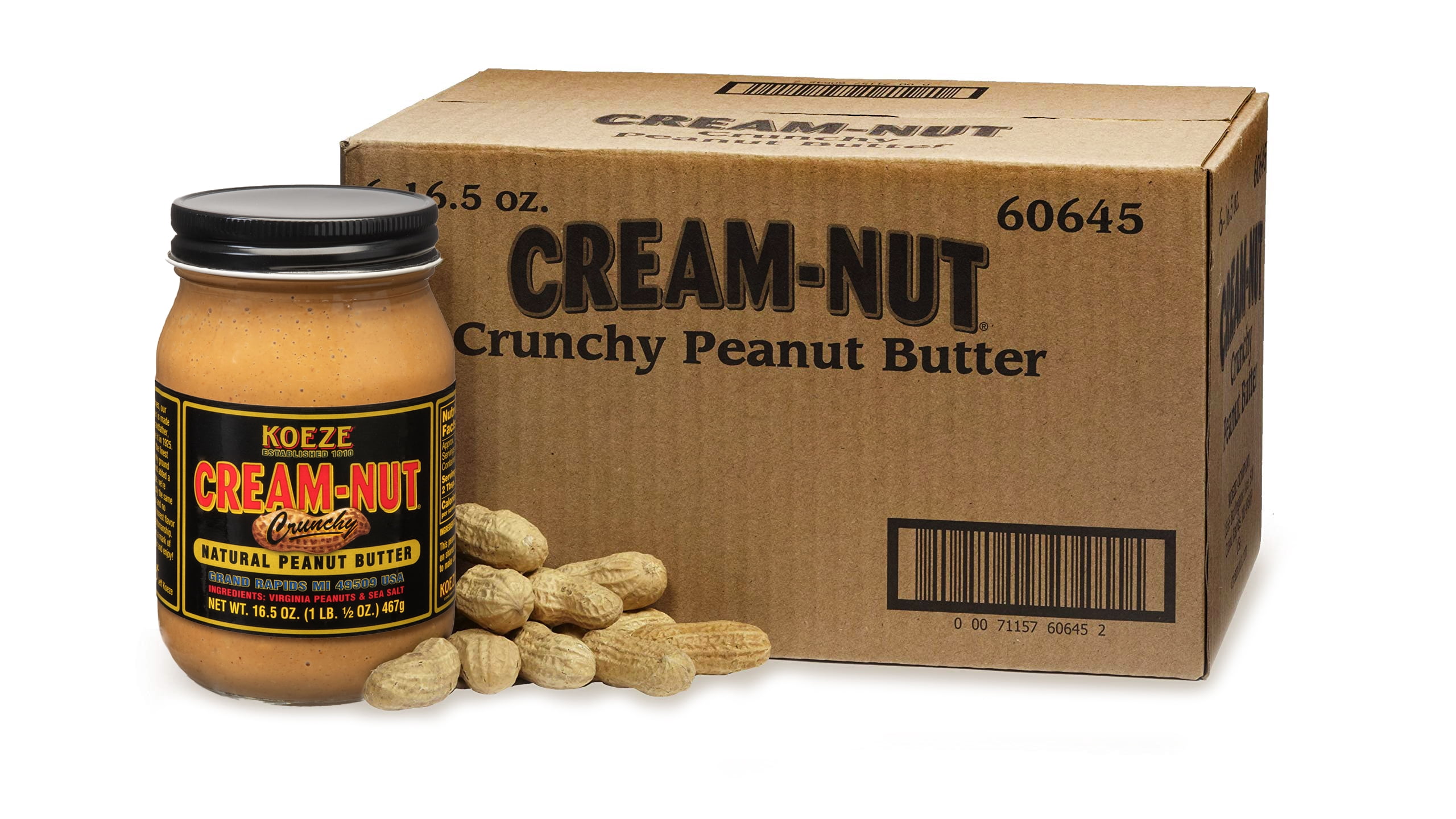 Case of Cream Nut Crunchy Natural Peanut Butter (Six - 16.5oz Jars)