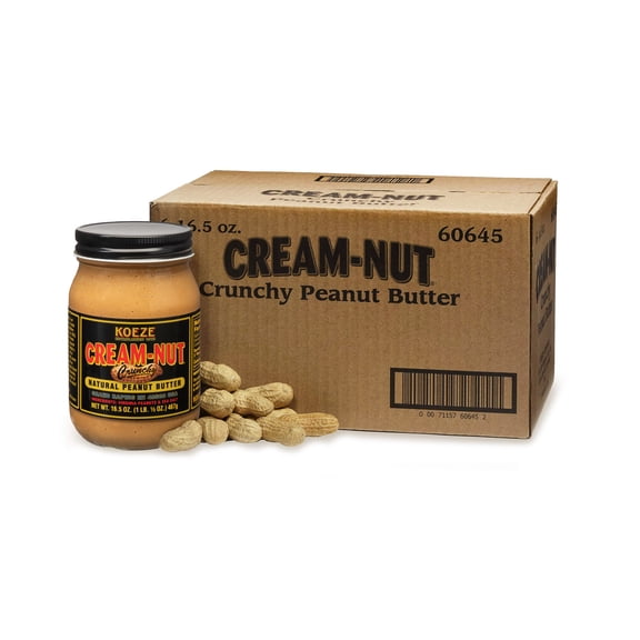 Case of Cream Nut Crunchy Natural Peanut Butter (Six - 16.5oz Jars)