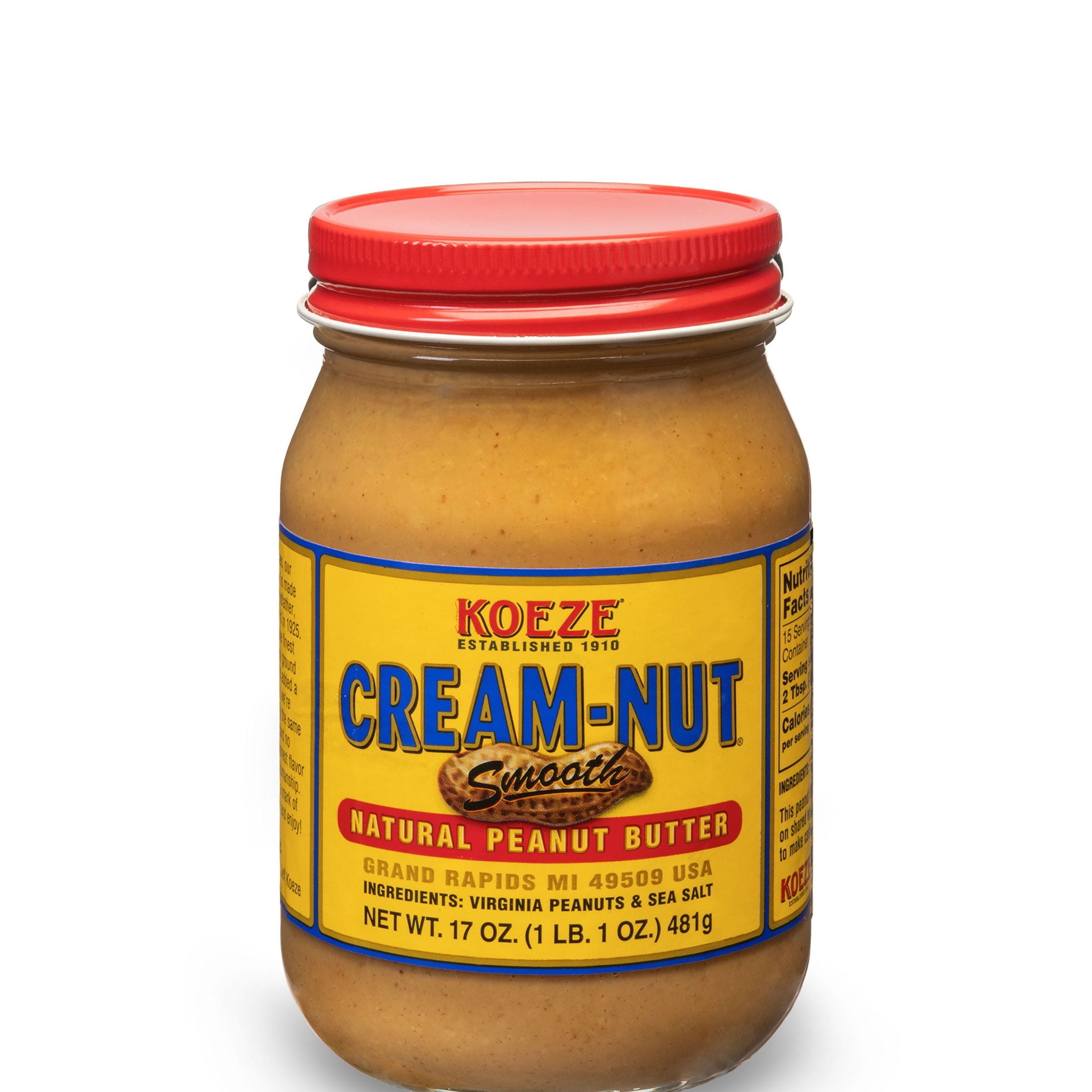 Cream-Nut Smooth Natural Peanut Butter, Six 17oz Jars