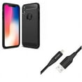 thumbnail image 1 of Case w 6ft USB Cable for iPhone XR - Carbon Fiber Slim Fit Cover Reinforced Bumper Shock Absorbent, Charger Cord Power Wire Braided Long Compatible With iPhone XR, 1 of 13