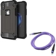 thumbnail image 1 of Case w 6ft USB Cable for iPhone XS/X - Hybrid Slim Fit Cover Reinforced Bumper Shock Absorbent, Purple Charger Cord Power Wire Braided for iPhone XS/X, 1 of 8