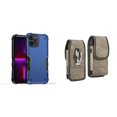 thumbnail image 1 of Case with Belt Holster Bundle for iPhone 14: Slim EX Hybrid Series Shockproof Case (Blue) and Vertical Rugged Denim Nylon Phone Pouch (Brown), 1 of 9