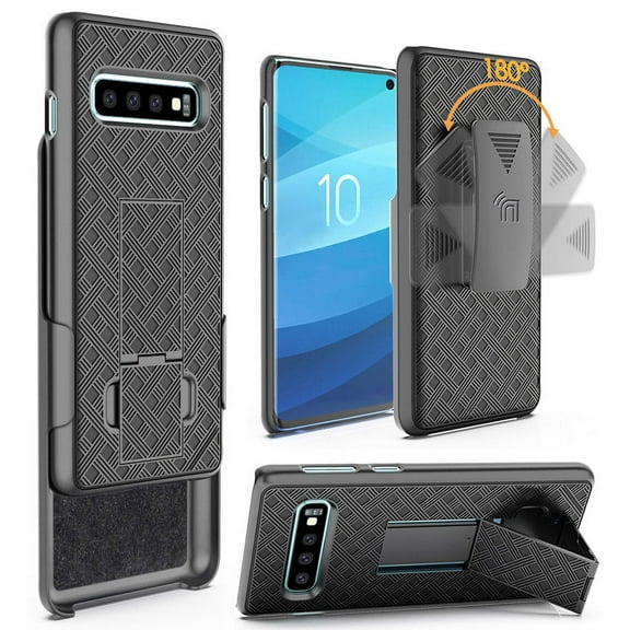 Case with Clip for Galaxy S10, Nakedcellphone Kickstand Cover with [Rotating/Ratchet] Belt Hip Holster Combo for Samsung Galaxy S10 Phone (SM-G973)