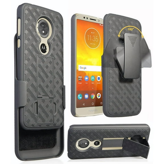 Case with Clip for Moto E5, Nakedcellphone Black Kickstand Cover + Belt Hip Holster for Motorola Moto E5
