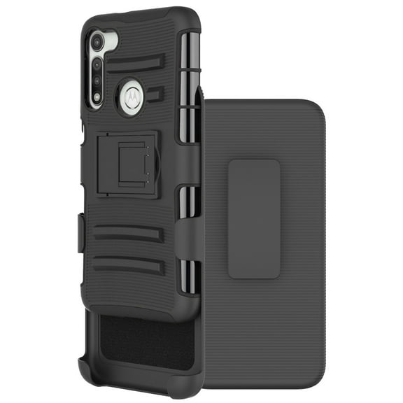 Case with Clip for Moto G Fast, Black Rugged Cover [with Viewing Stand] and [Belt Hip Holster] for Motorola Moto G Fast
