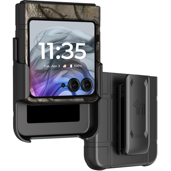 Case with Clip for Motorola RAZR (2024), Nakedcellphone Slim Hard Shell Camouflage Cover and Belt Hip Holster Holder - Bushwolf Camo Design
