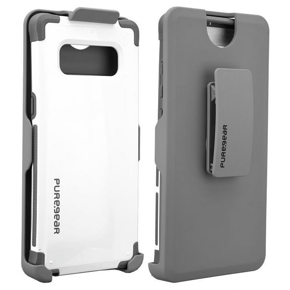 Case with Clip for Note 8, PureGear [Arctic White] Dualtek Extreme Rugged Cover + Belt Hip Holster with Stand for Samsung Galaxy Note 8 (SM-N950)