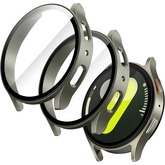 Case with Screen Protector for Samsung Galaxy Watch 7 44mm, Overall Protective Cover, Built-in Tempered Glass Film High Sensitivity, 2 Pack (Green)