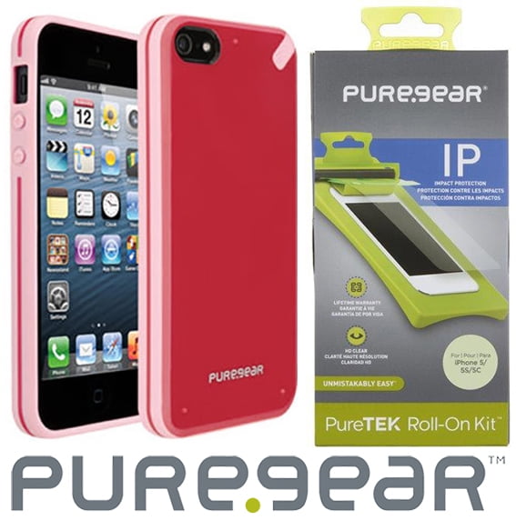 Case with Screen Protector for iPhone 5, PureGear [Red/Pink] SlimShell ...