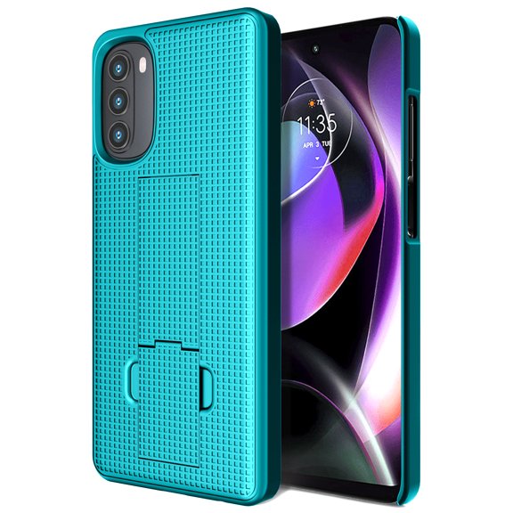 Case with Stand for Moto G 5G (2022), Nakedcellphone [Grid Texture] Slim Hard Shell Phone Protector Cover with Kickstand Motorola XT2213 Series