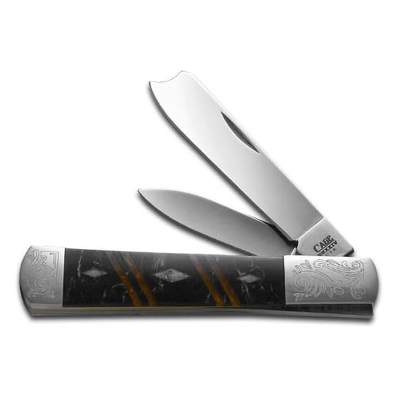 Case xx Knives Razor Jack Diamond Series 1/500 Black Pearl Corelon, Antique Gold & White Pearl Corelon Stainless Pocket Knife