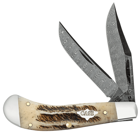 Case xx Knives Saddlehorn Damascus Vintage Bone 1/1400 Pocket Knife