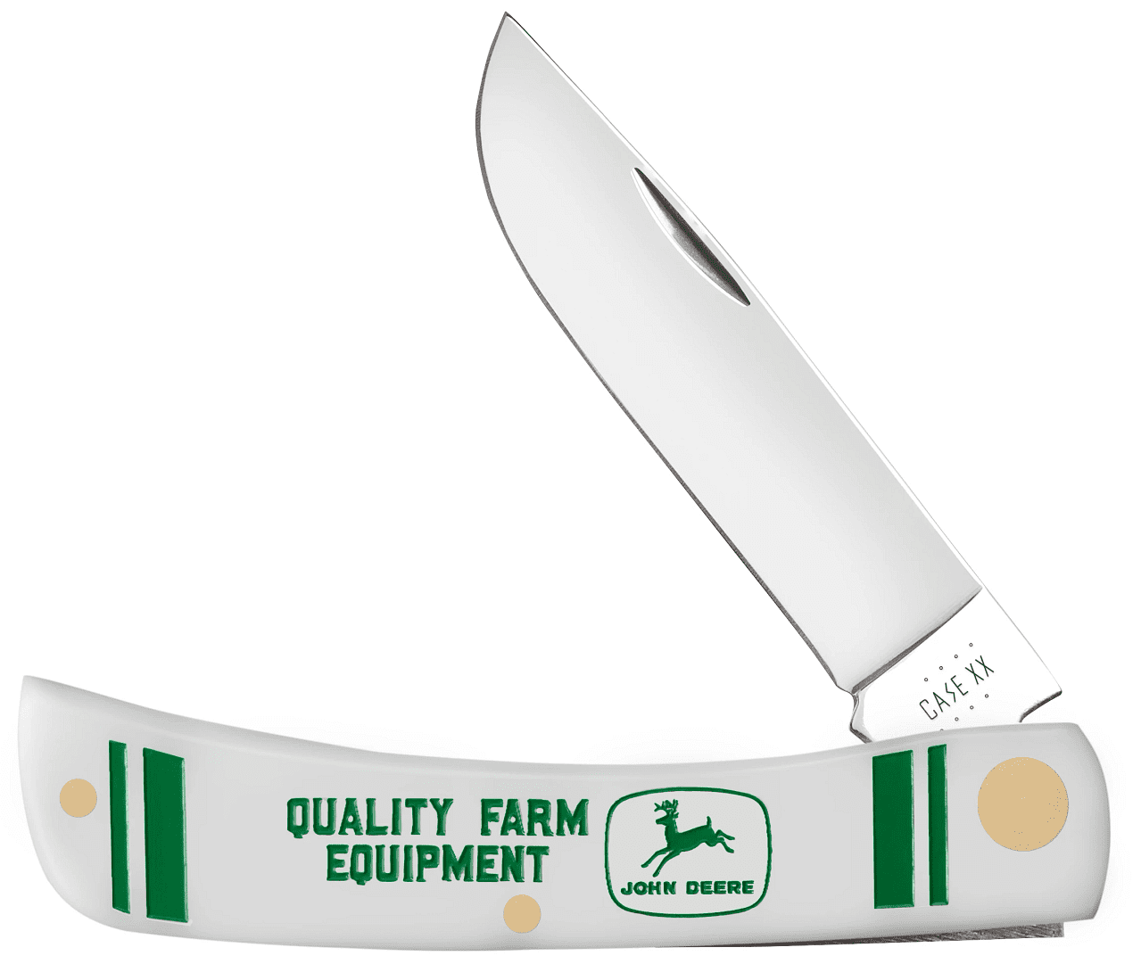 Case XX Knives Case XX John Deere Smooth White Synthetic Sod Buster Jr Folding Knife CA15789