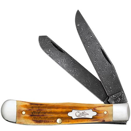 Case xx Knives Trapper Jigged Burnt Goldenrod Bone Damascus Pocket Knife