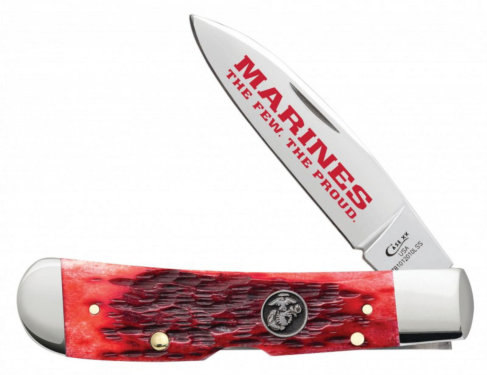 Case xx Marines Jigged Dark Red Bone Tribal Lock Stainless Pocket Knife Knives