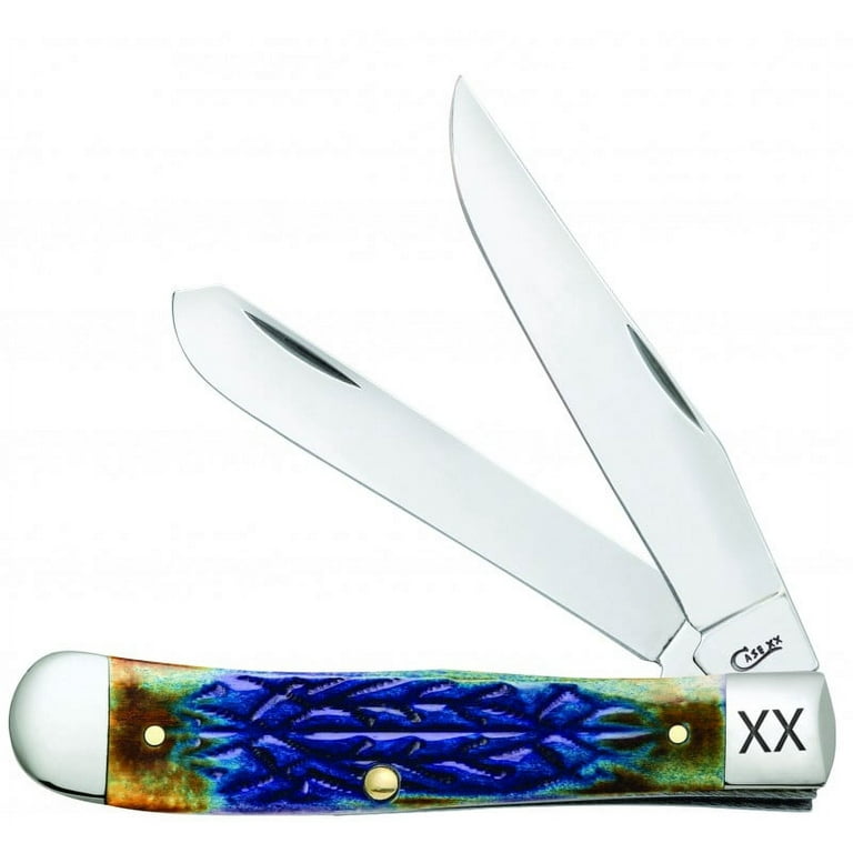 Case xx Tribal Jigged Burnt Purple Bone Trapper Stainless