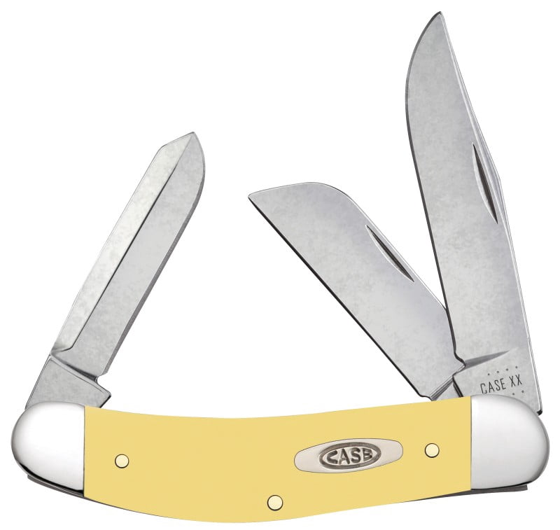 Case Sowbelly Folding Knife, 3.88 in, Chrome Vanadium Steel, Yellow Synthetic Handle