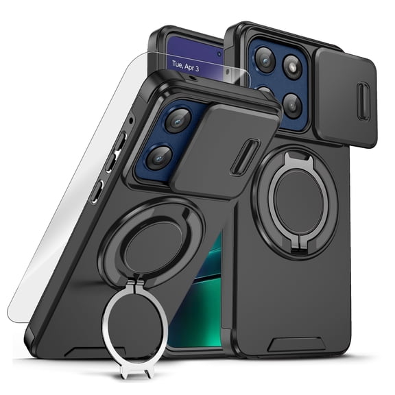 CaseArtistry Magnetic Case With Sreen Protector For Moto G 5G (2026) with Sliding Lens Cover, Heavy Duty Shockproof Ring Stand Protective Cover, Black