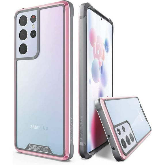 CaseBorne ArmadilloTek R Compatible with Samsung Galaxy S21 Ultra 5G Hybrid Clear Case (2021 Release) - Pink