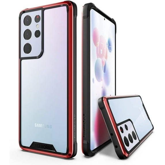 CaseBorne ArmadilloTek R Compatible with Samsung Galaxy S21 Ultra 5G Hybrid Clear Case (2021 Release) - Red