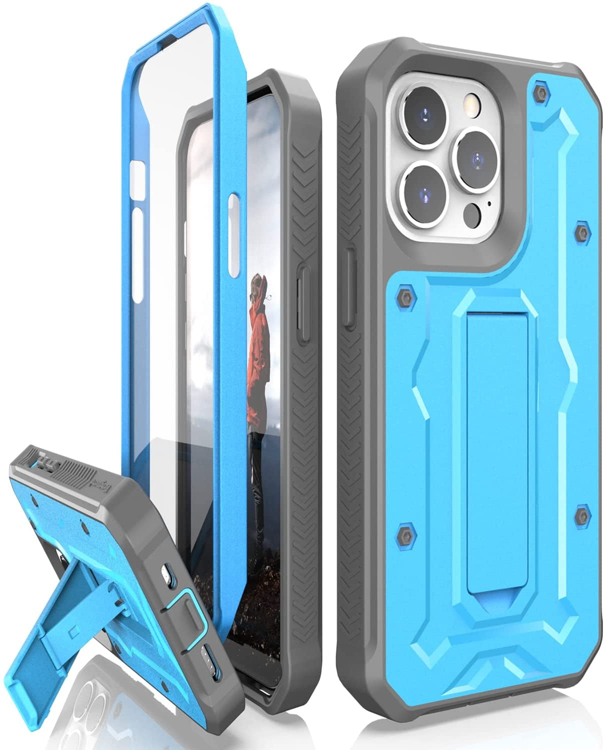 CaseBorne ArmadilloTek V Case for iPhone 13 Pro with Built-in Screen Protector & Kickstand Full-Body Multi-Layer Rugged - Blue