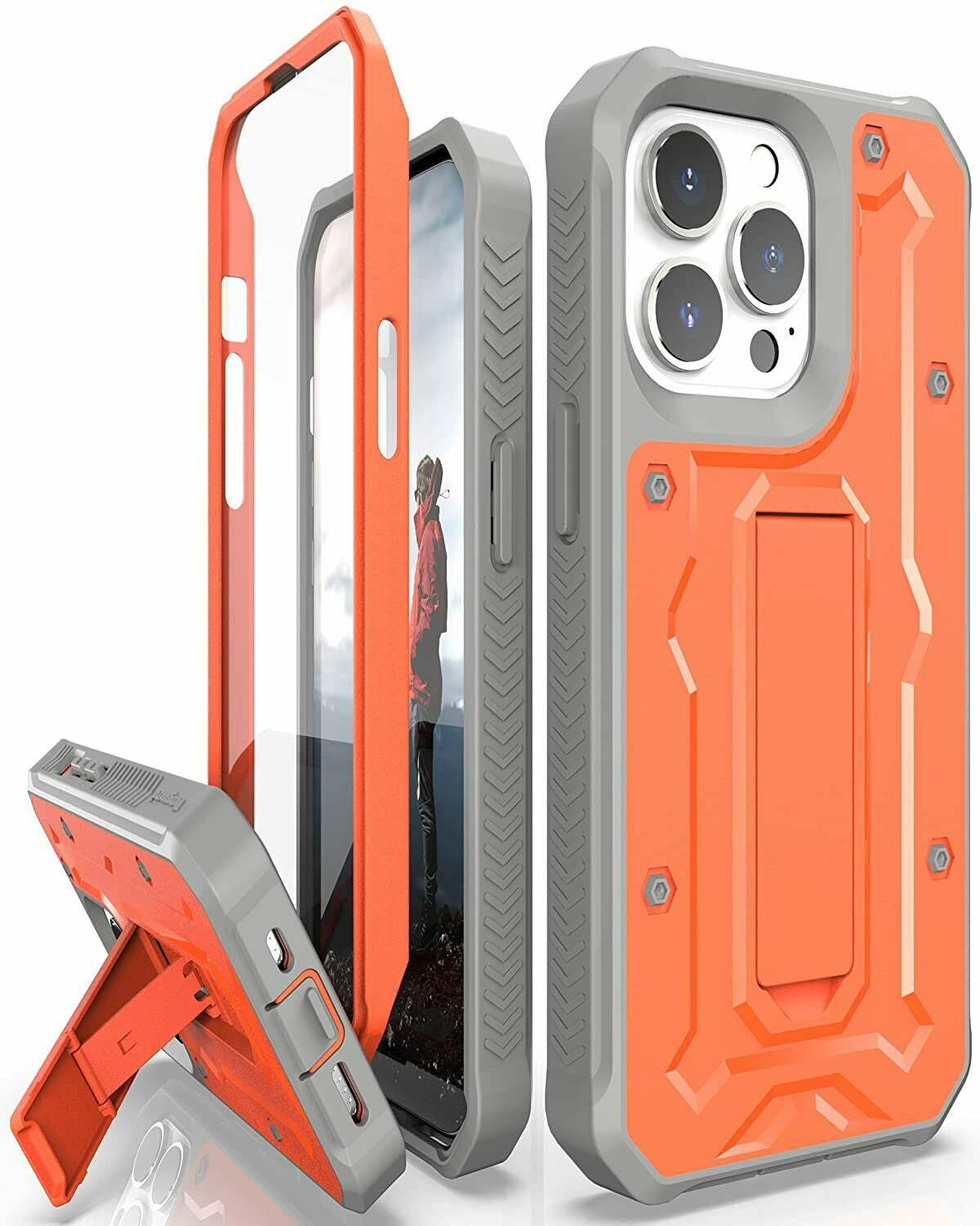 CaseBorne ArmadilloTek V Case for [iPhone 13 Pro] with Built-in Screen Protector & Kickstand Full-Body Multi-Layer Rugged - Orange