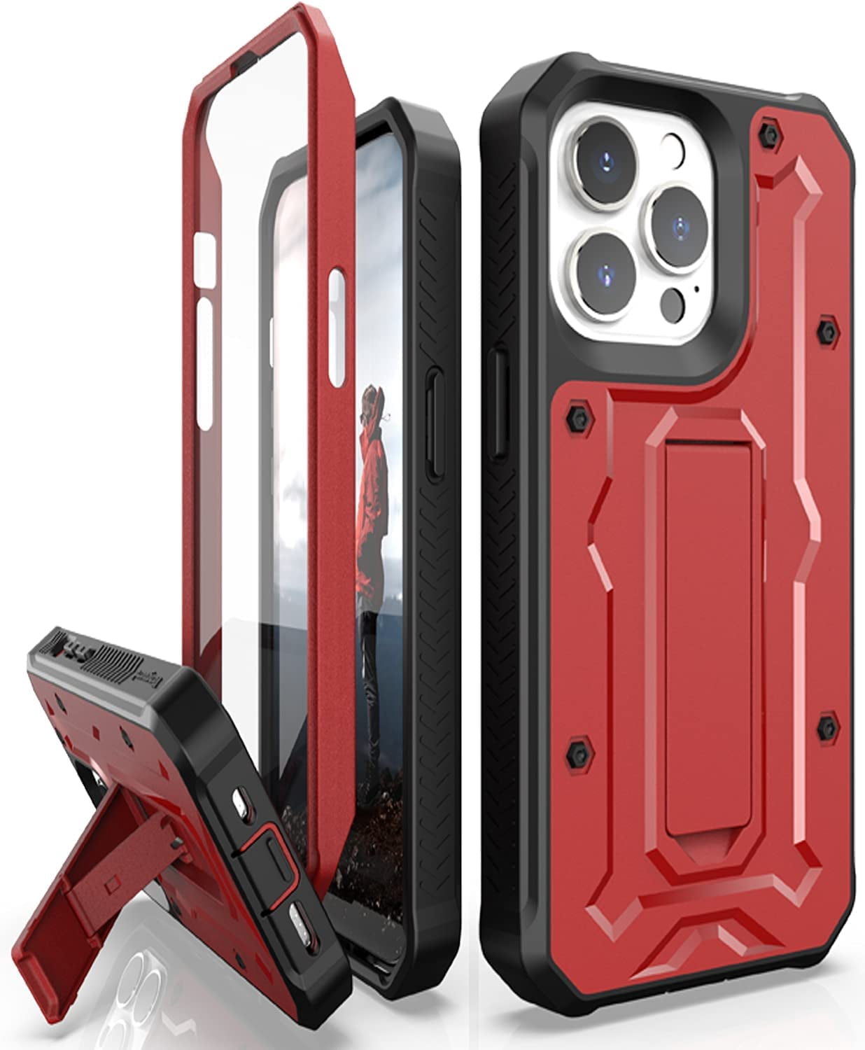 CaseBorne ArmadilloTek V Case for [iPhone 13 Pro] with Built-in Screen Protector & Kickstand Full-Body Multi-Layer Rugged - Red