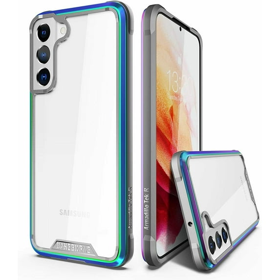 CaseBorne R Series Case for Samsung Galaxy S22 5G Aluminum Frame Clear Backplate - Iridescent