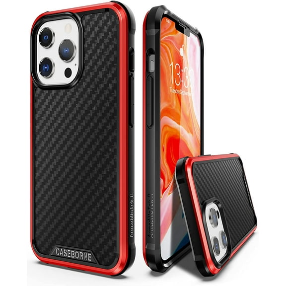 CaseBorne R Series Compatible with iPhone 13 Pro Case - Aramid Fiber - Aluminum Frame-12 ft Drop Tested -Red Red - Aramid Fiber