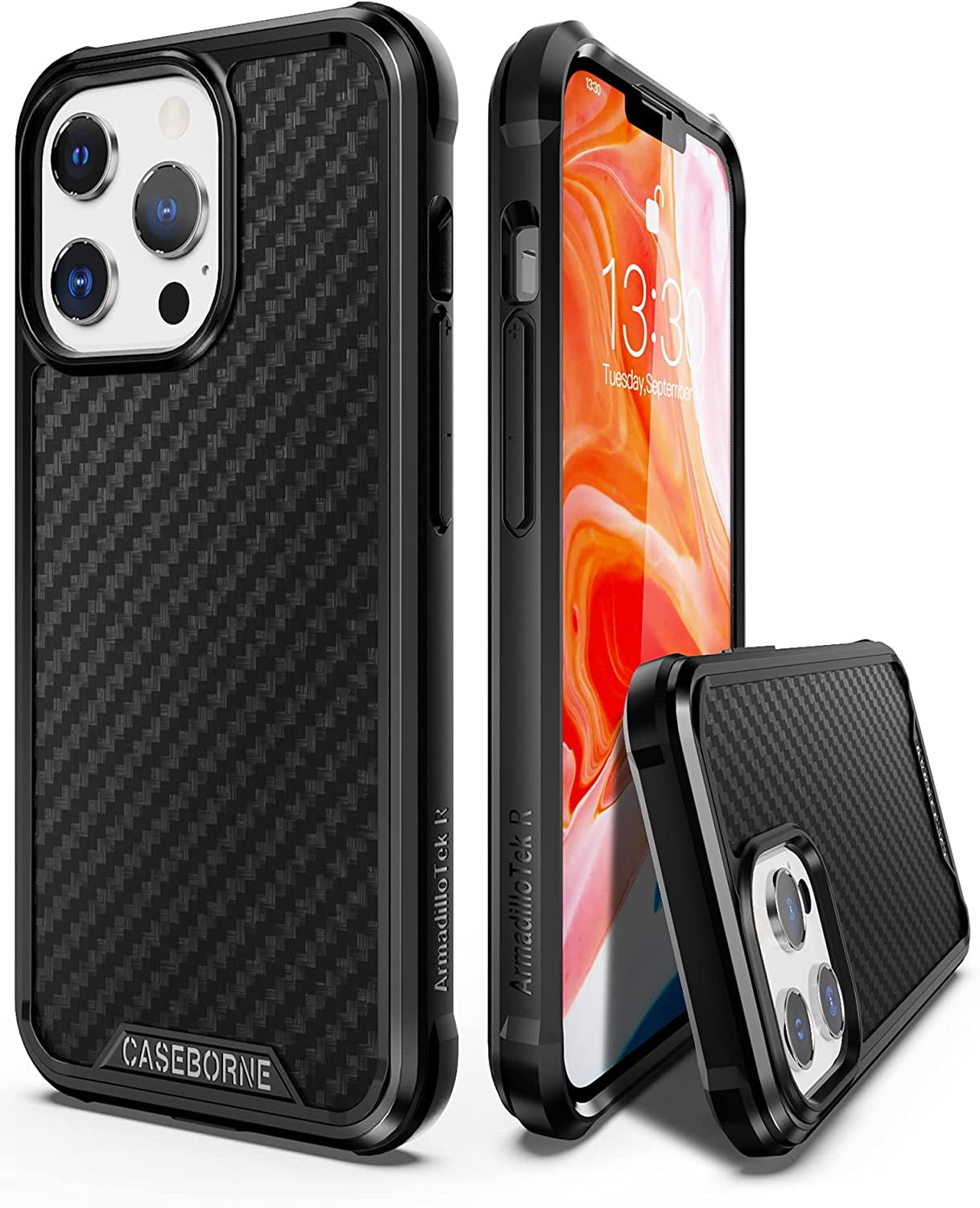 CaseBorne R Series Case for [iPhone 13 Pro Max] Aluminum Frame Aramid Fiber Kevlar Backplate - Black