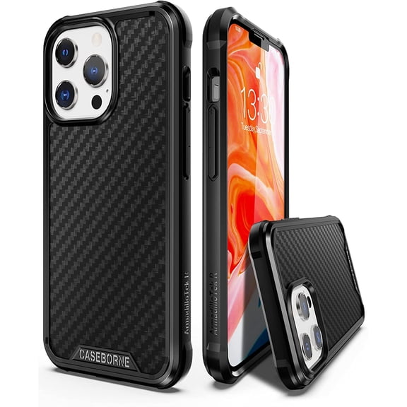CaseBorne R Series Case for [iPhone 13 Pro Max] Aluminum Frame Aramid Fiber Kevlar Backplate - Black