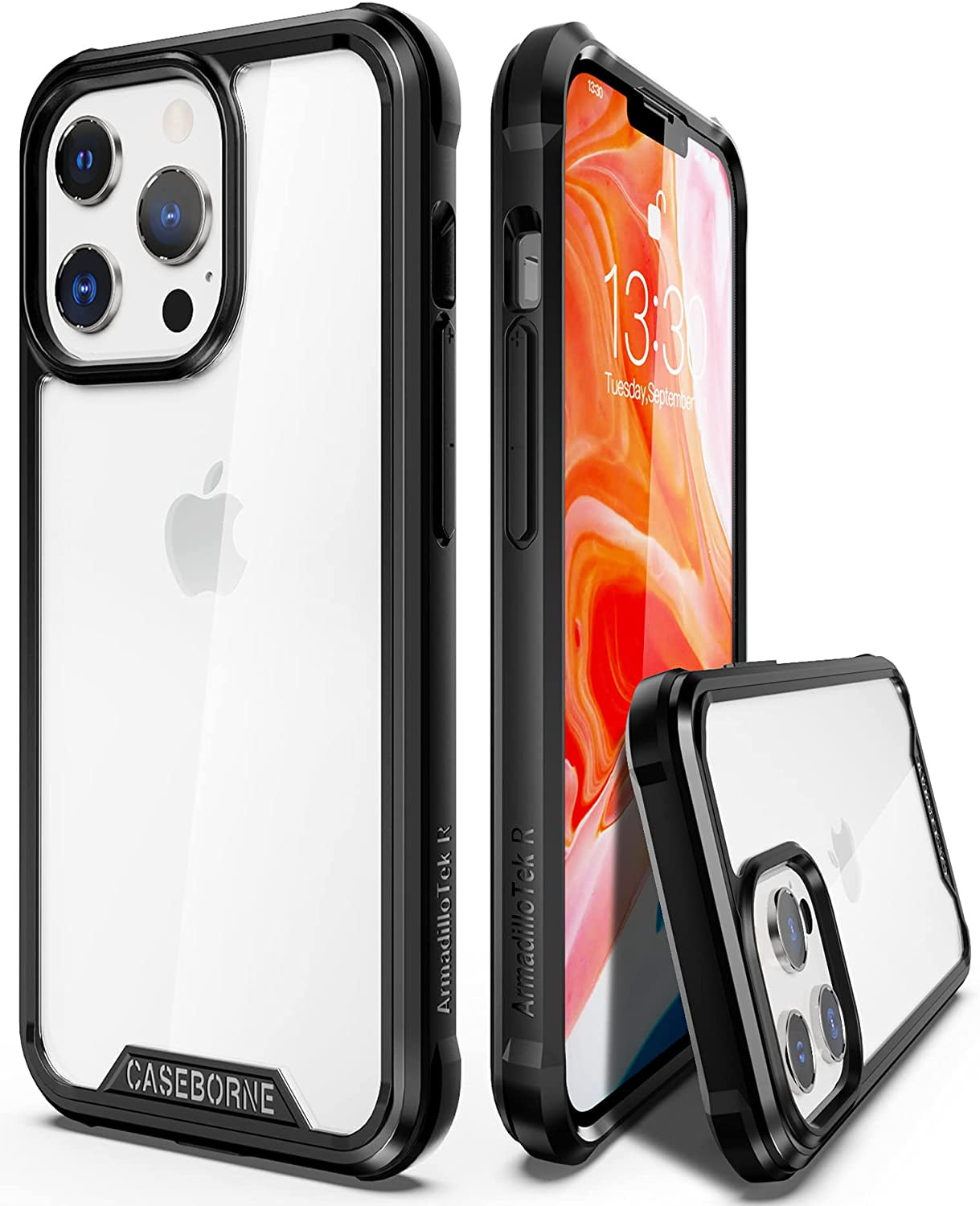 CaseBorne R Series Case for [iPhone 13 Pro Max] Aluminum Frame Clear Backplate - Black