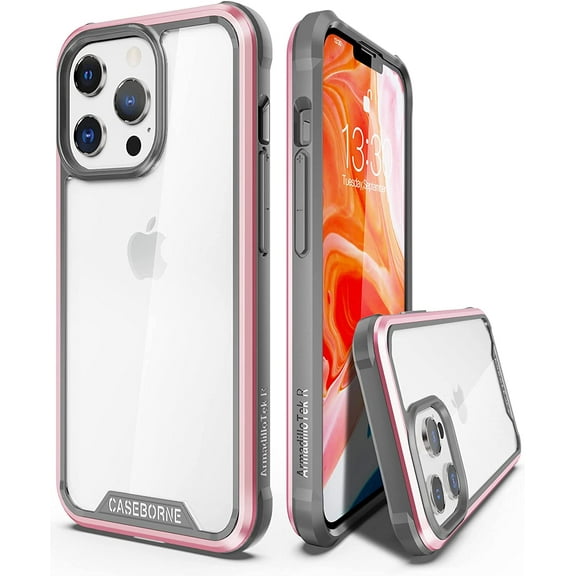 CaseBorne R Series Case for [iPhone 13 Pro Max] Aluminum Frame Clear Backplate - Pink