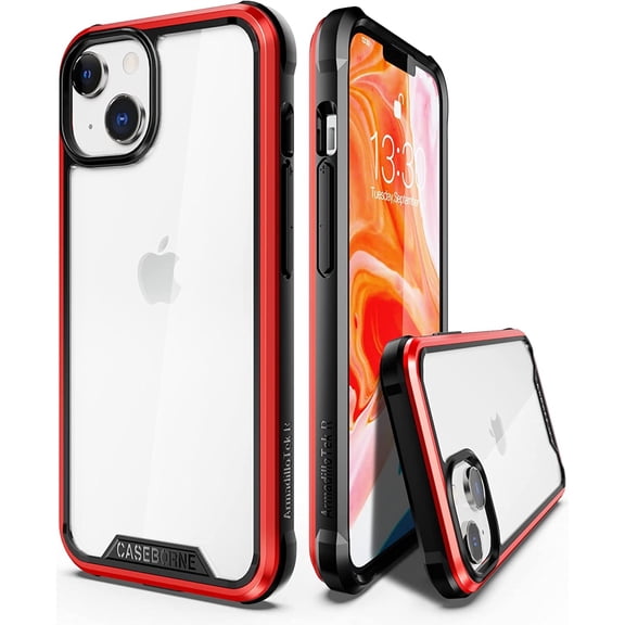 CaseBorne R Series Case for [iPhone 13] Aluminum Frame Clear Backplate - Red