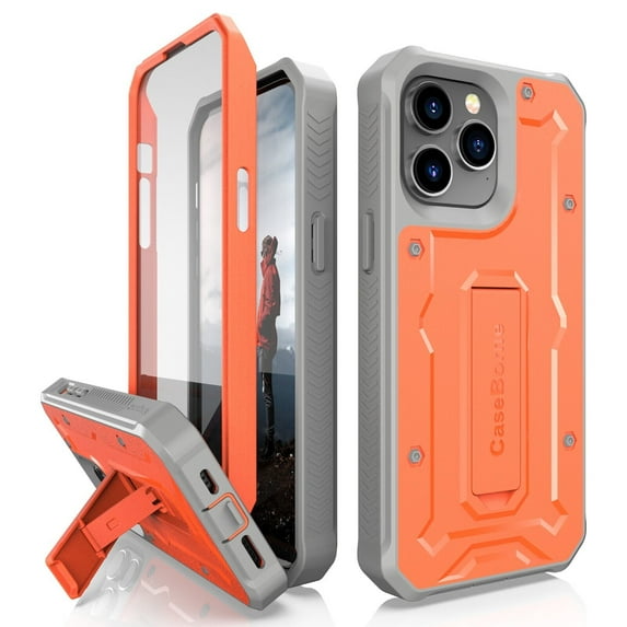 CaseBorne V Series Case Compatible with iPhone 14 Pro Max - Military Grade Full-Body Rugged with Kickstand and Built-in Screen Protector - Orange