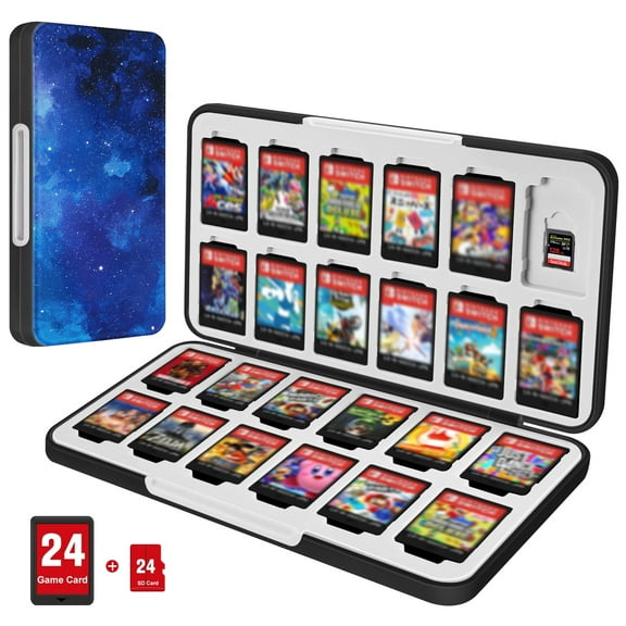 CaseBot Game Card Case for Nintendo Switch Games, [Shockproof] Hard Shell Protective and Durable 24 Slots Card & 24 Slots Micro SD Card Storage Holder Box, Slim and Portable, Starry Sky