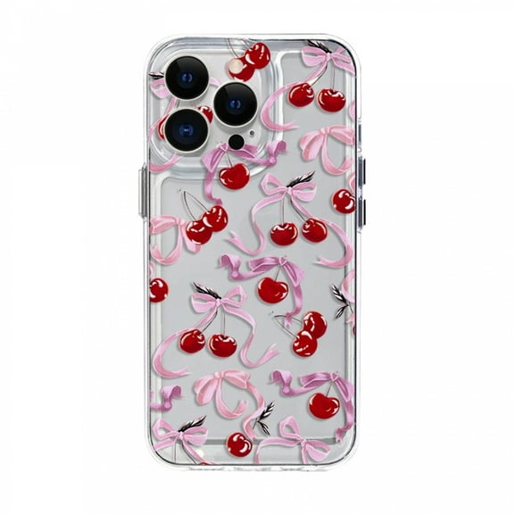 CaseCaca Cute Bow & Cherry Pink TPU Phone Case for iPhone 14 Pro Max,  Soft Shockproof Protective Cover