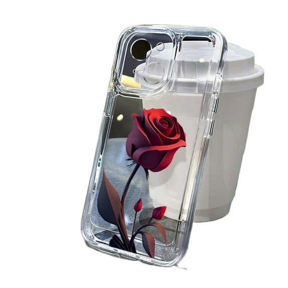 CaseCaca Elegant Rose Pattern Clear TPU Phone Case for iPhone 15, Realistic Floral Protective Cover