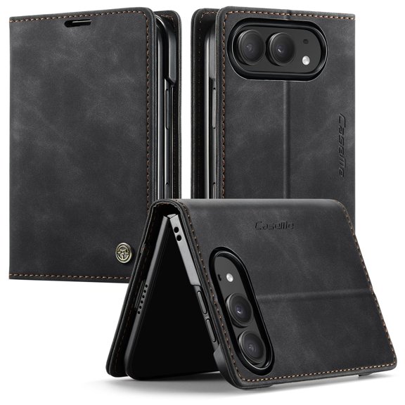 CaseMe 013 Wallet Flip Phone Case for iPhone Duo Card Slot Stand, Black