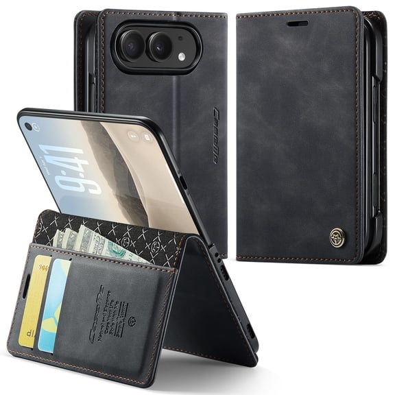 CaseMe 033 RFID Wallet Phone Case with Kickstand for iPhone Duo, Black