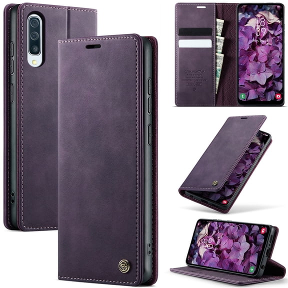 CaseMe Calf Leather Lining Microfibre Wallet Case for Samsung Galaxy A50 6.4-inch with RFID Blocking,Magnetic Closure,Card Slots,Cash Slot,Kickstand,Shockproof Flip Folio Protective Phone Case,Purple