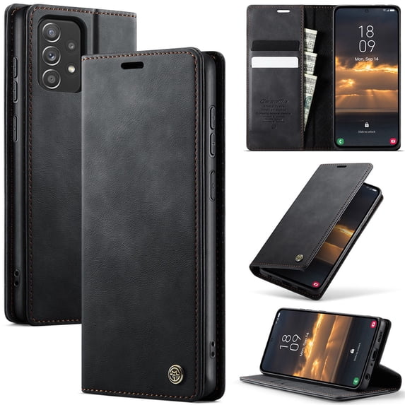 CaseMe Calf Leather Lining Microfibre Wallet Case for Samsung Galaxy A52 5G 6.5-inch with RFID Blocking,Magnetic Closure,Card Slots,Cash Slot,Kickstand,Shockproof Flip Folio Protective Phone Case