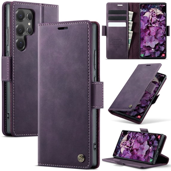CaseMe Calf Leather Lining Microfibre Wallet Case for Samsung Galaxy S25 Ultra 6.9-inch with RFID Blocking,Magnetic Closure,Card Slots,Cash Slot,Kickstand,Shockproof Flip Folio Protective Phone Case