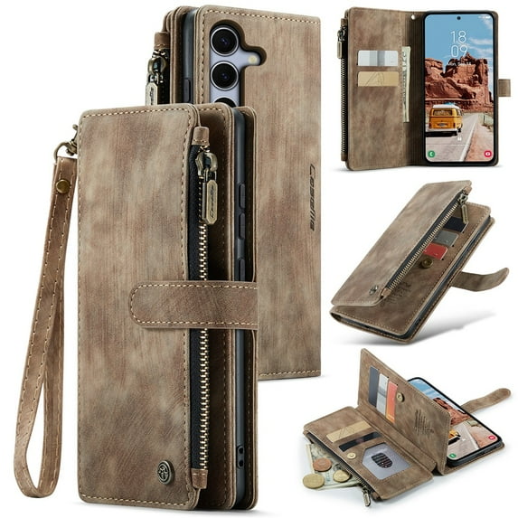 CaseMe Case for Samsung Galaxy S25 FE Wallet Case for Women Men, Fashion Durable PU Leather Magnetic Flip Lanyard Strap Wristlet Zipper Card Holder Wallet Phone Case for Samsung Galaxy S25 FE 5G 6.7"