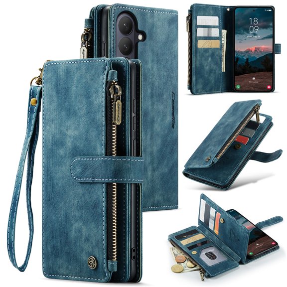 CaseMe Case for Samsung Galaxy S26+ 5G Wallet Case for Women Men, Fashion Durable PU Leather Magnetic Flip Lanyard Strap Wristlet Zipper Card Holder Wallet Phone Case for Samsung Galaxy S26+ 5G 6.7"