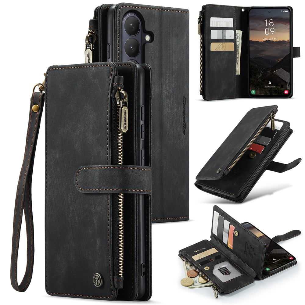 CaseMe Case for Samsung Galaxy S26+ 5G Wallet Case for Women Men, Fashion Durable PU Leather Magnetic Flip Lanyard Strap Wristlet Zipper Card Holder Wallet Phone Case for Samsung Galaxy S26+ 5G 6.7"