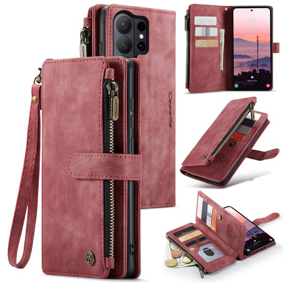 CaseMe Case for Samsung Galaxy S26 Ultra 5G Wallet Case for Women Men, Fashion Durable PU Leather Magnetic Flip Lanyard Strap Wristlet Zipper Card Holder Wallet Phone Case for Galaxy S26 Ultra 6.9"