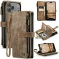 thumbnail image 1 of CaseMe Case for iPhone 17 Pro Wallet Case for Women Men, Fashion Durable PU Leather Magnetic Flip Lanyard Strap Wristlet Zipper Card Holder Wallet Phone Case for iPhone 17 Pro 6.3-inch,Brown, 1 of 9